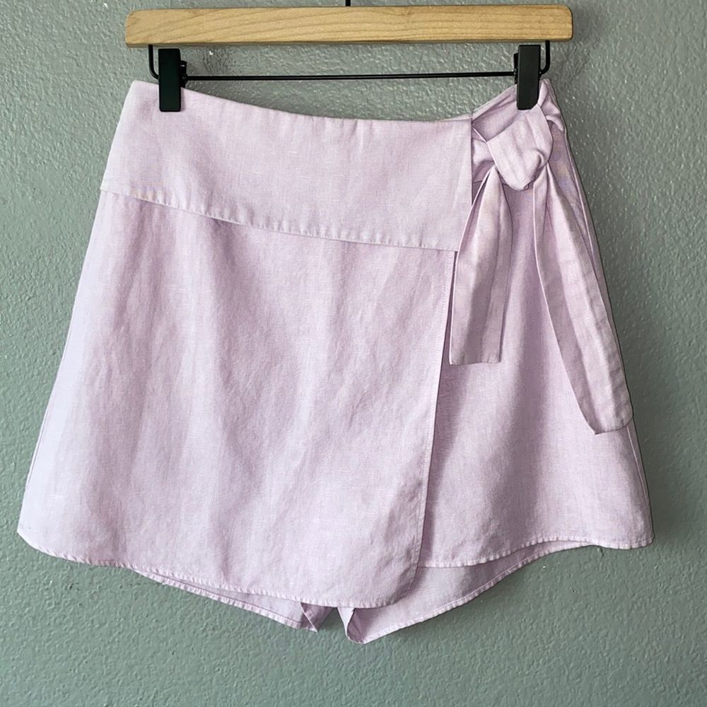 Zara Lavender Linen Blend Bow Trim Skort - Picture 2 of 16